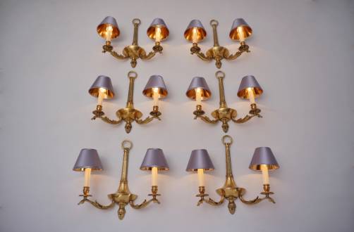 Bronze wall lights, set of six, Neoclassical, 1980`s ca, English